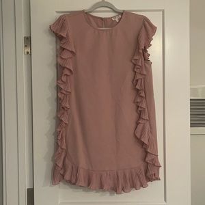 Mauve sleeveless dress with ruffle trim detail